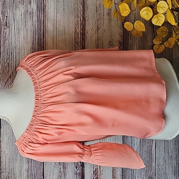Noble U Tops - NOBLE U MELON OFF THE SHOULDER 3/4 ASYMMETRICAL SLEEVE BABYDOLL CROP TOP